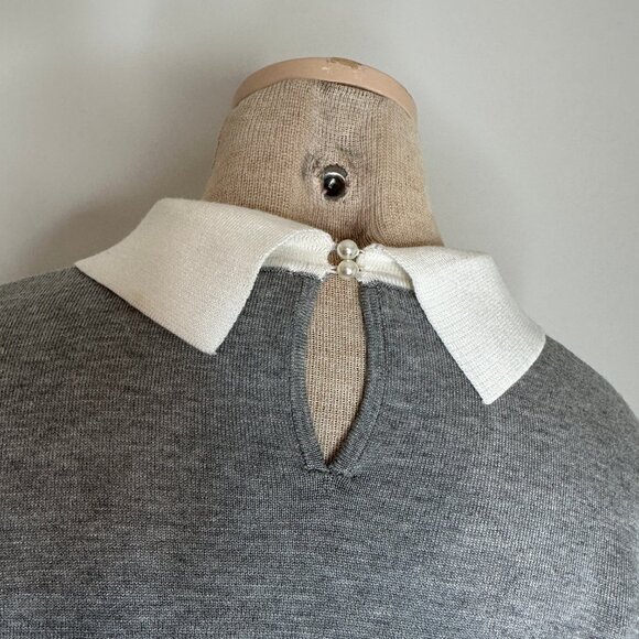 Karl Lagerfeld Women's Gray Sweater with White Shirt Collar Size Large - Picture 5 of 7